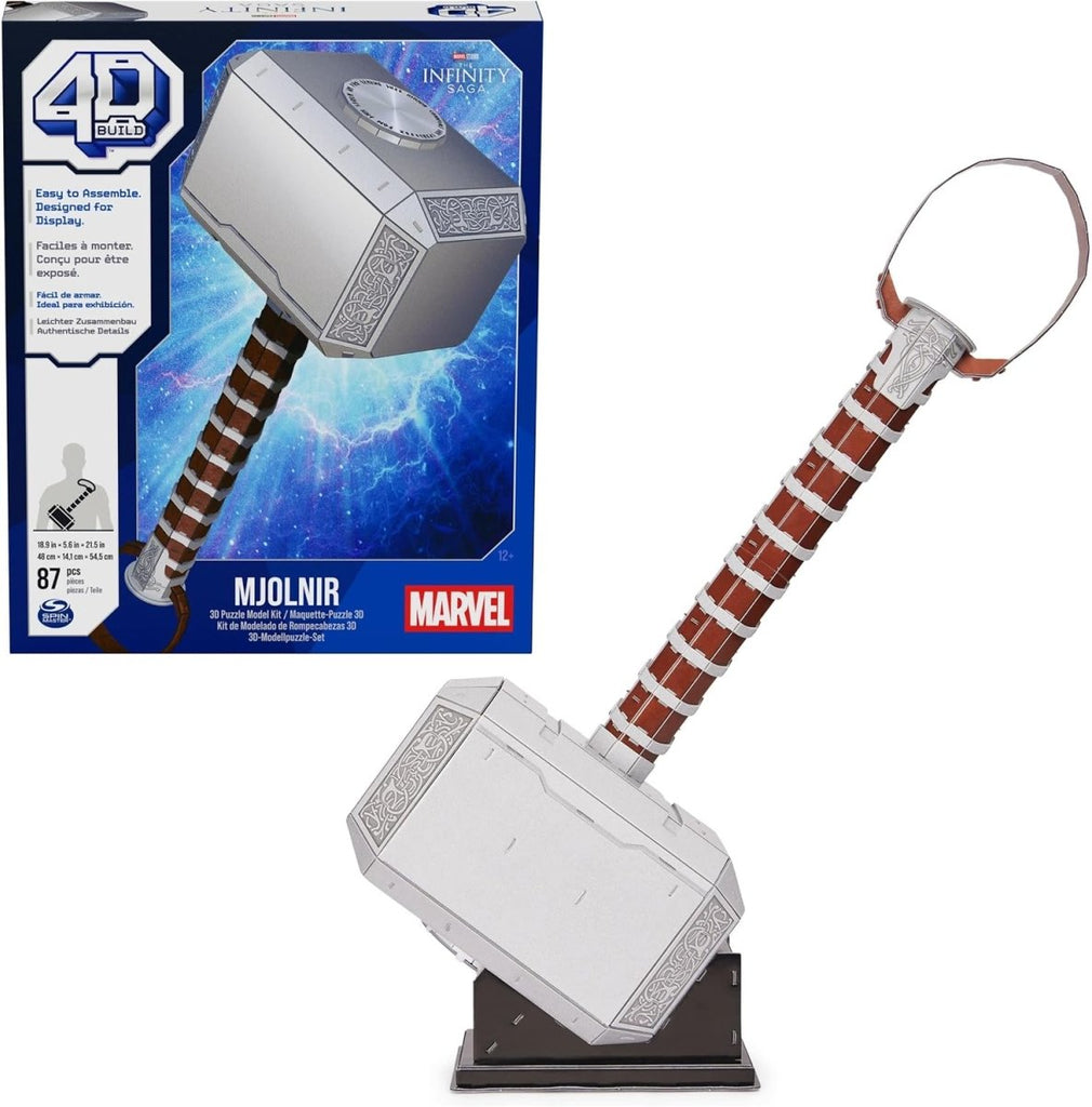Puzzle 3D Martelo de Thor Mjolnir - Marvel Avengers | 4D Build - Réplica Detalhada | 48x14x55 cm - Jogos e Puzzles - Spin Master