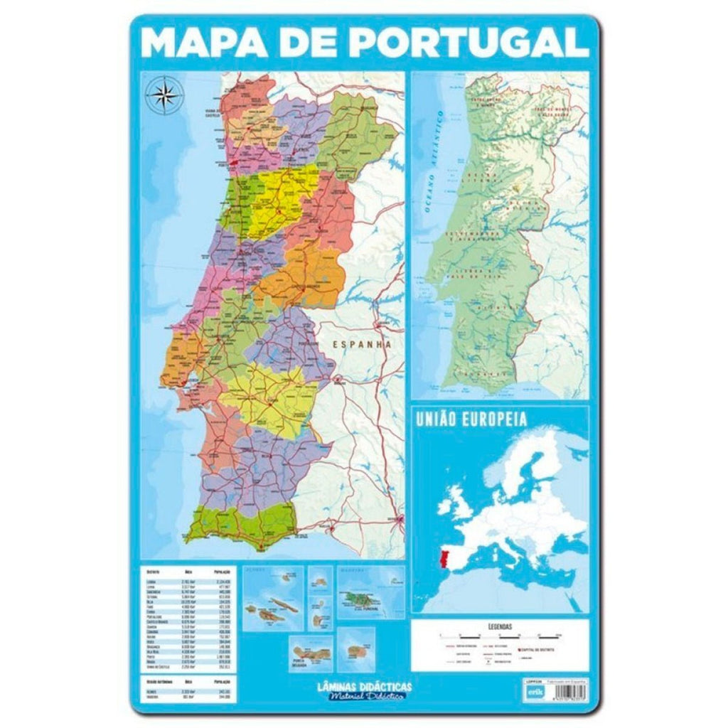 Base Didática Mapa de Portugal 60x40cm - Papelaria - erik