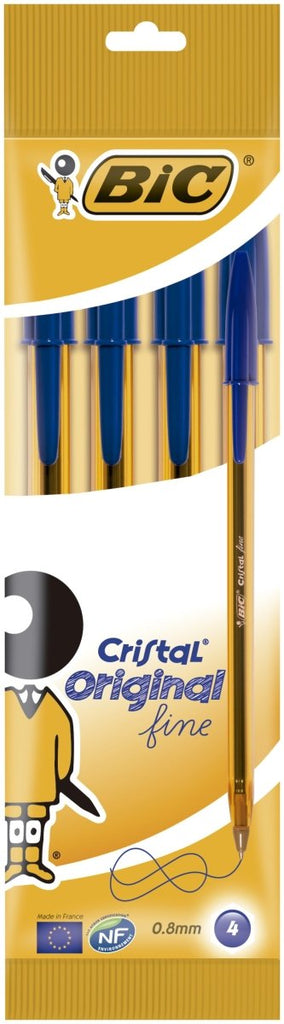 Esferográfica BIC Cristal Fine Azul Blister c/4 - Papelaria - BIC