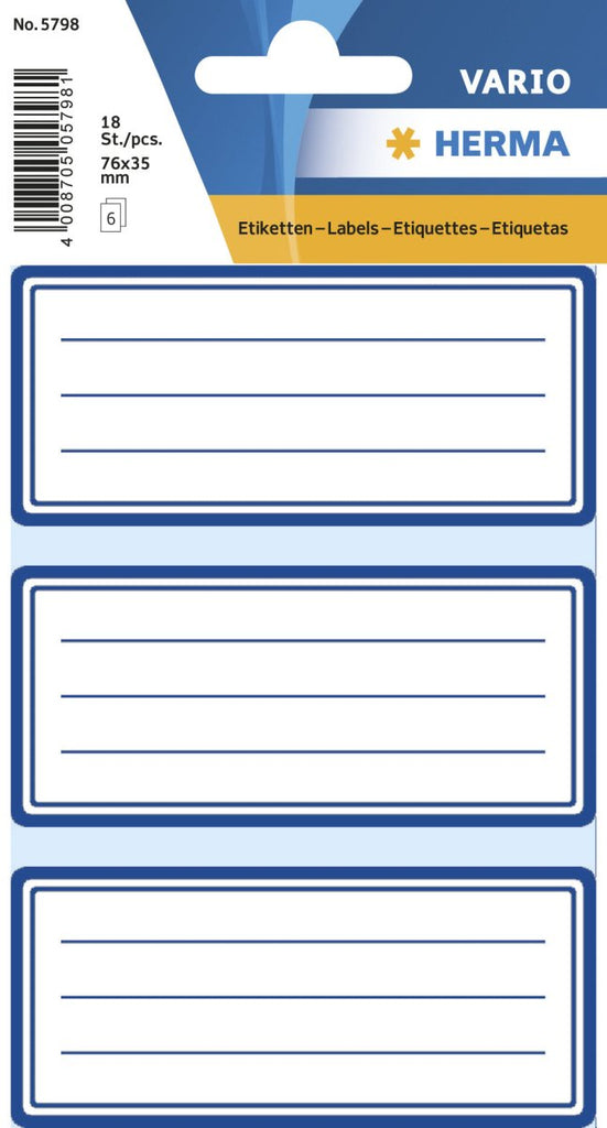 Etiquetas Adesivas 76x35mm Azul 6fl (18 Un) Blister Herma 5798 - Papelaria - HERMA