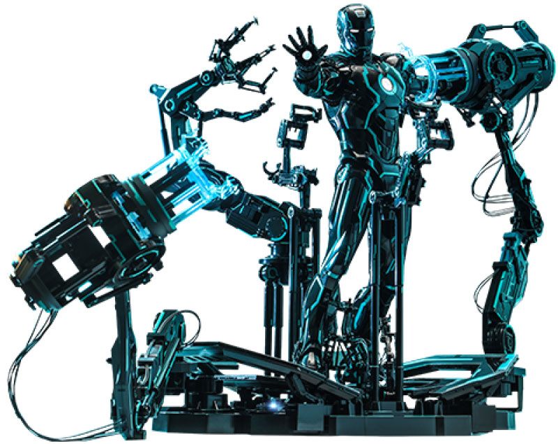 Marvel Iron Man 2 1/6 Neon Tech Iron Man com Suit - Up Gantry 32 cm - Colecionáveis - Hot Toys