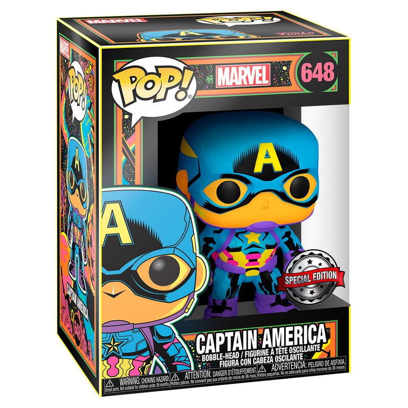POP! Marvel Exclusive Black Light Vinyl Figure Captain America 9 cm - Toys - Funko
