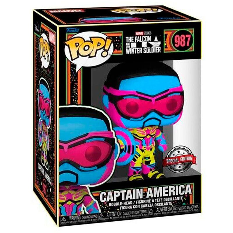 POP! Marvel: Falcão e o Soldado do Inverno – Captain America Black Light Exclusive 9cm - Colecionáveis - Funko