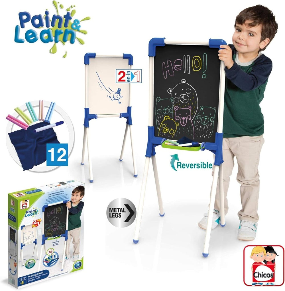 Quadro Duplo Magnético e Ardósia Paint & Learn Chicos 53029 - 2 em 1 com Acessórios - Toys - Chicos