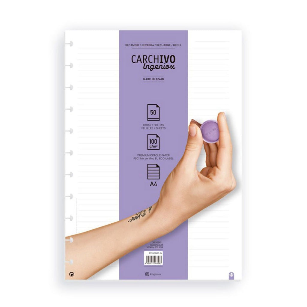 Recarga A4 para Caderno Ingeniox Pautado 50 Folhas - Papelaria - Ingeniox