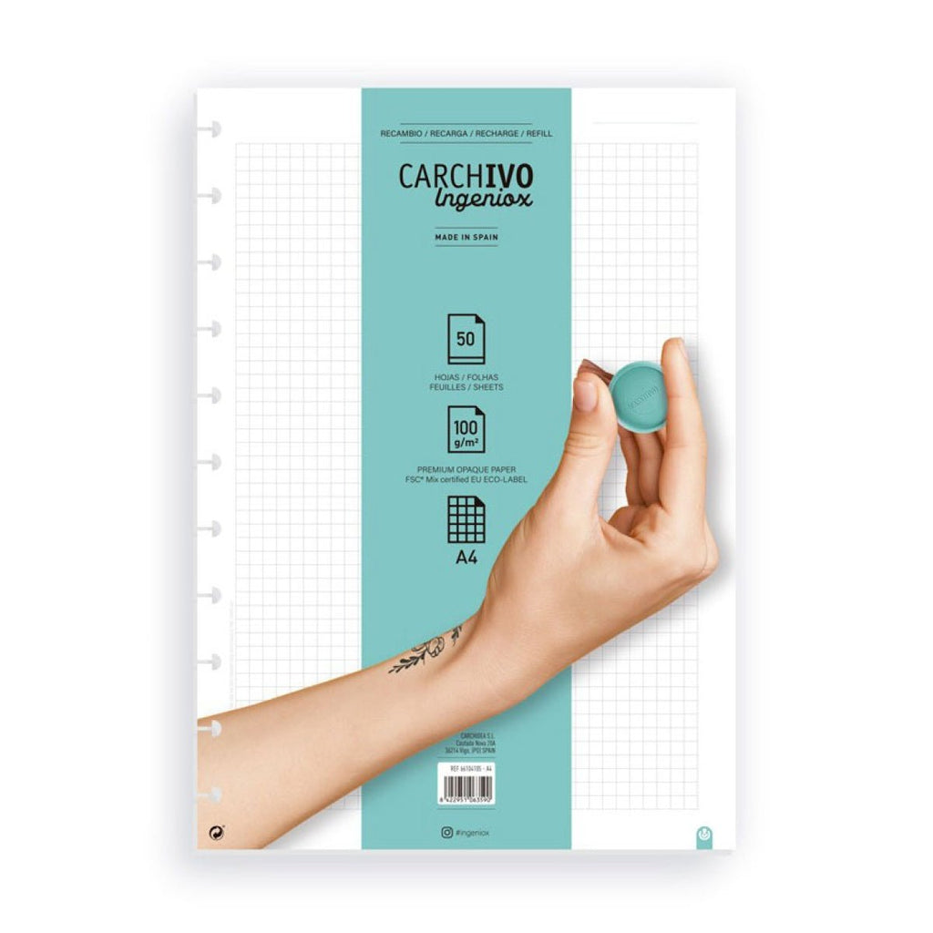 Recarga A4 para Caderno Ingeniox Quadriculado 50 Folhas - Papelaria - Ingeniox