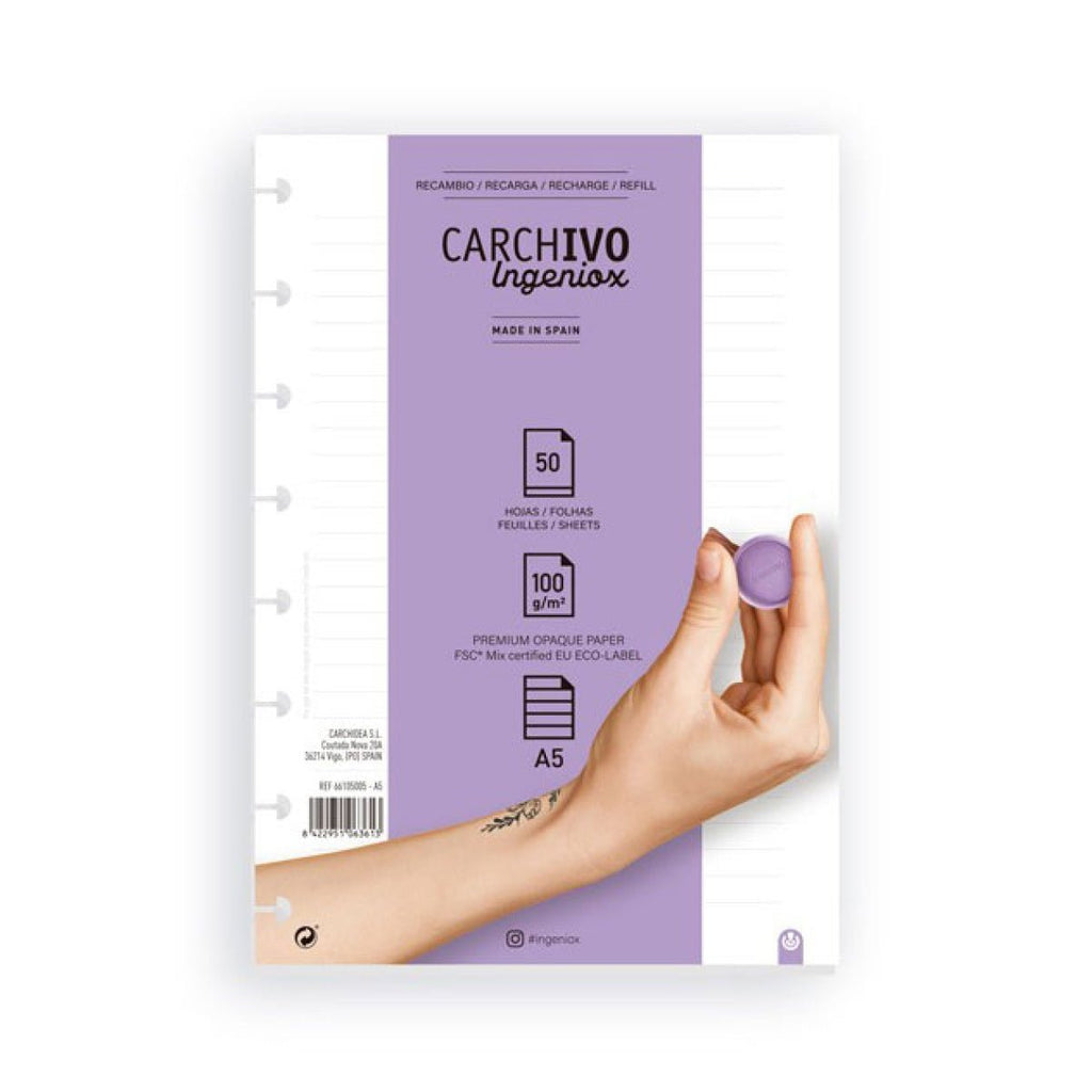 Conjunto de 2 Recargas A5 para Caderno Ingeniox Pautado 50 Folhas - Papelaria - Ingeniox