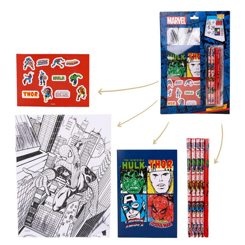 Conjunto de Papelaria para Colorir Marvel Avengers – Cadernos, Lápis e Autocolantes - Papelaria - Cerdá