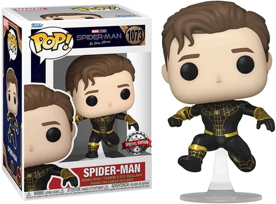 POP! Marvel Spider - Man No Way Home – Spider - Man Black & Gold Suit Unmasked 9,5 cm | Exclusive Edition - Colecionáveis - Funko